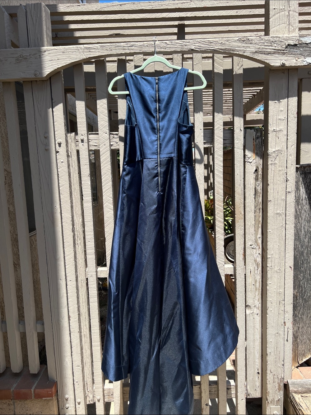 Adrianna Papell Navy Satin Evening Gown Cape with Sheer Organza Sleeves size 14 - Picture 10 of 14